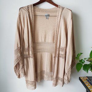 CHICO'S CROCHET BEIGE TAN KIMONO TOP SIZE 0